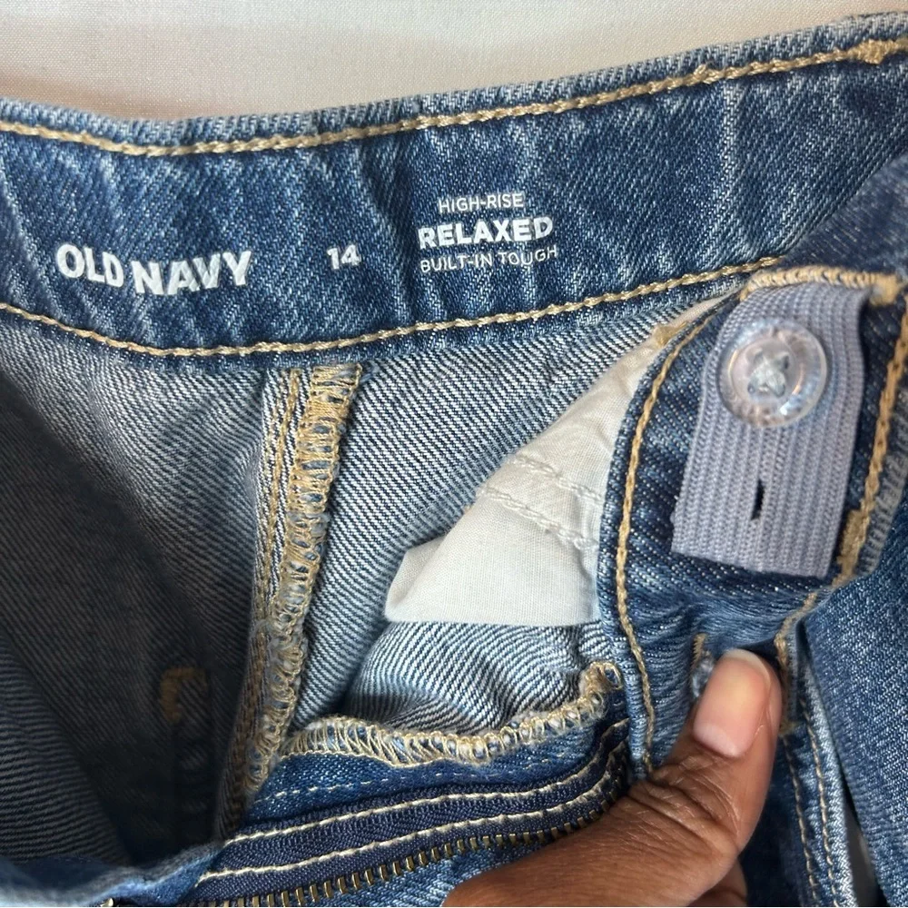 Old Navy Blue Denim Jeans High-Rise Relaxed Girl’s Size 14
